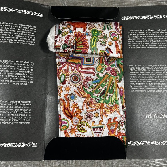 Pineda Covalin Accessories - Pineda Covalin Silk Scarf Mexico Folk Art Animal Figures Geometric Multi Color